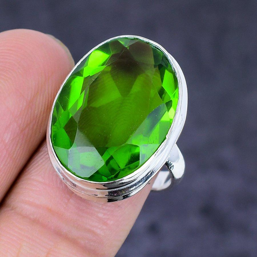 Peridot Gemstone 925 Sterling Silver Jewelry Ring Size 7