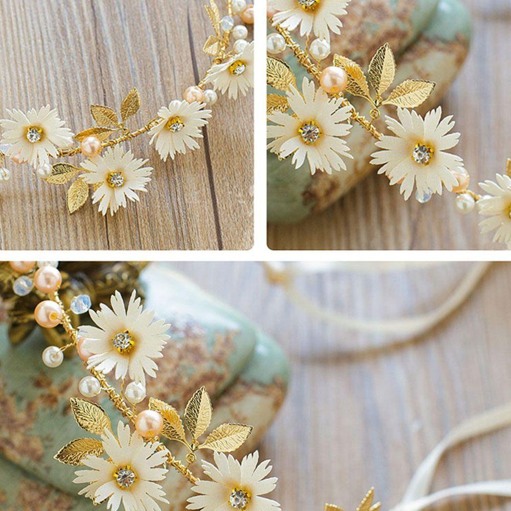 Ribbon Daisy Flower Pearl Hairband Garlands Headband Tiaras