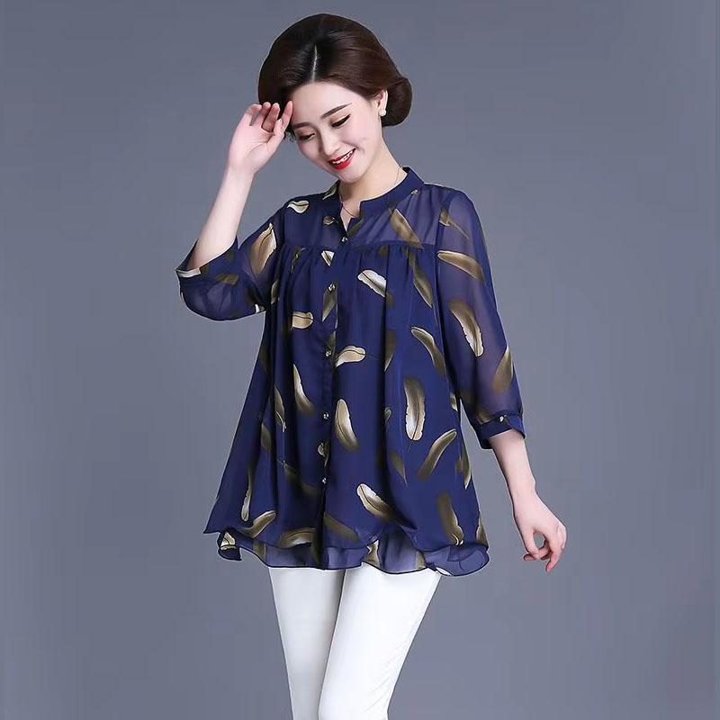 Fat Sister Chiffon Shirt Extra Large Size Women's  Catties Top 700-quarter Sleeve Mid-length Loose Belly-covering Shirt