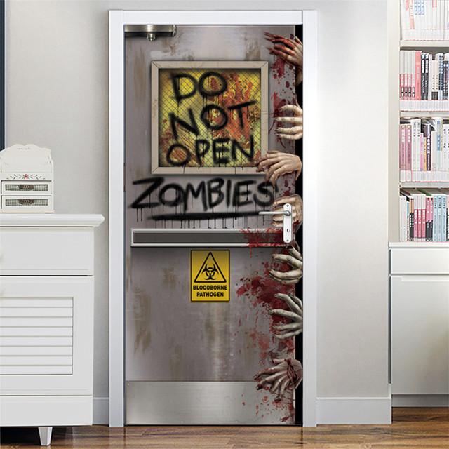 3D Gray Horror Wallpaper For Halloween Decoration Door Sticker Self-adhesive Waterproof PVC Wall Decal Party Decor Zombie Mural