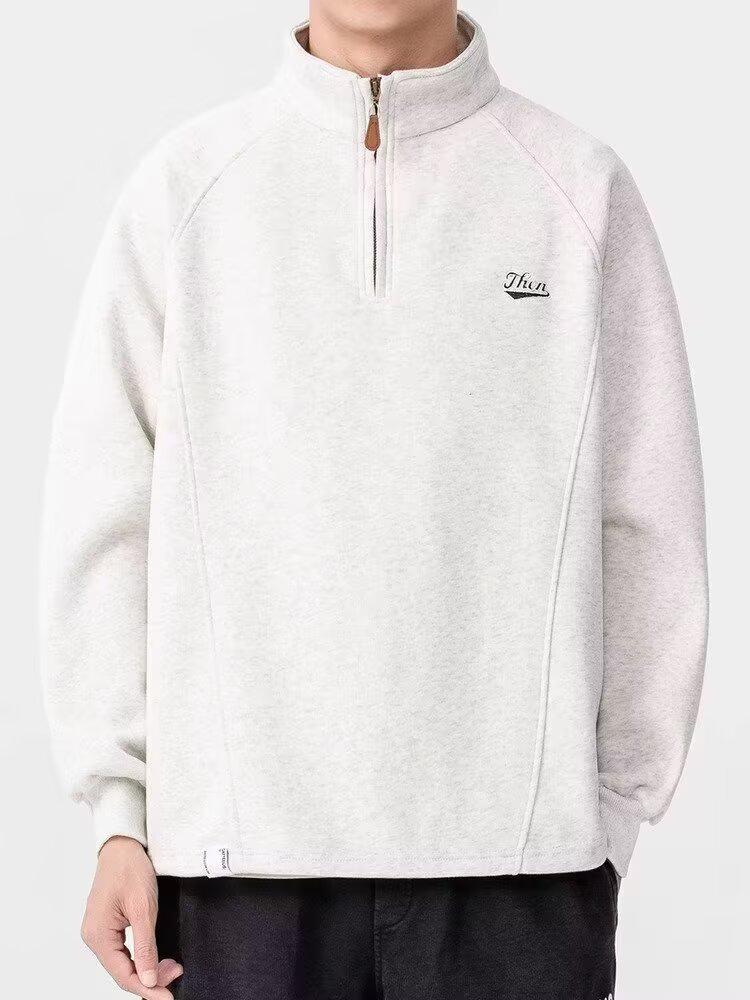 Unisex Heavyweight Embroidered Half-Zip Hoodie: Trendy, Loose Fit, Stand Collar, Long Sleeve, Perfect for Autumn/Winter Sports and Layering.