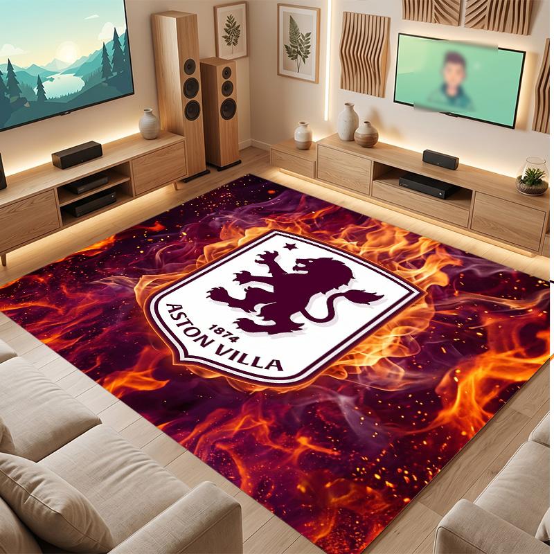 Tappeto in Velluto di Cristallo con Stampa Calcio Aston Villa, Comodo Assorbente d'Acqua Antiscivolo Tappeto per Pavimenti Interni