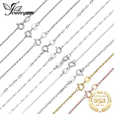 JewelryPalace Genuine 100% 925 Silver Necklace Ingot Twisted Trace Belcher Snake Bar Singapore Box Chain Necklace Women