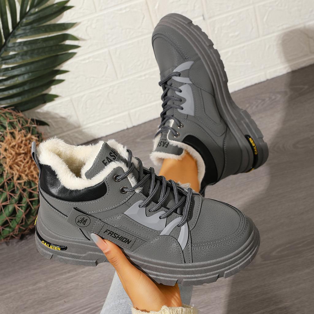 2025 winter new velvet thickened warm lace-up wedge heel thick-soled fashion cotton boots snow boots Martin boots women