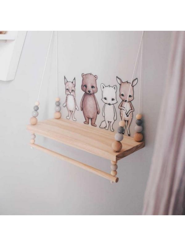 Nástěnná police z dřevěných korálků v severském stylu, úložný regál pro domácí dekoraci