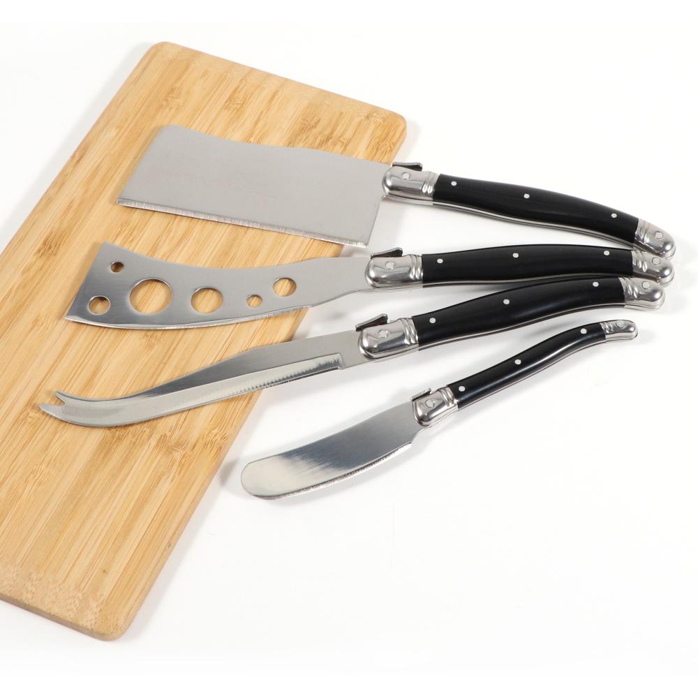 Jaswehome Laguiole Cheese Knives Set Butter Spreader Black ABS 2CR14SS Cutting Spear Pizza Pronged Cheese Clever Tools 1