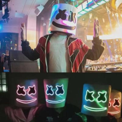 Halloween LED DJ-Maske, realistische Marshmello-Maske, atmungsaktive Helmmaske, strapazierfähig, ideal für Karneval, Festivals, Halloween-Partys und Cosplay