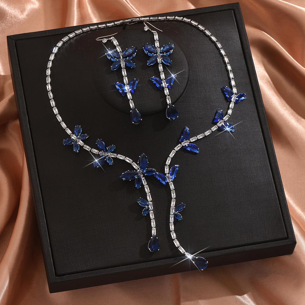 3PC Women's Fashion Zircon Butterfly Water Drop Necklace Earrings Zircon Set Suitable for Wedding, Party, Festival Gifts-8550