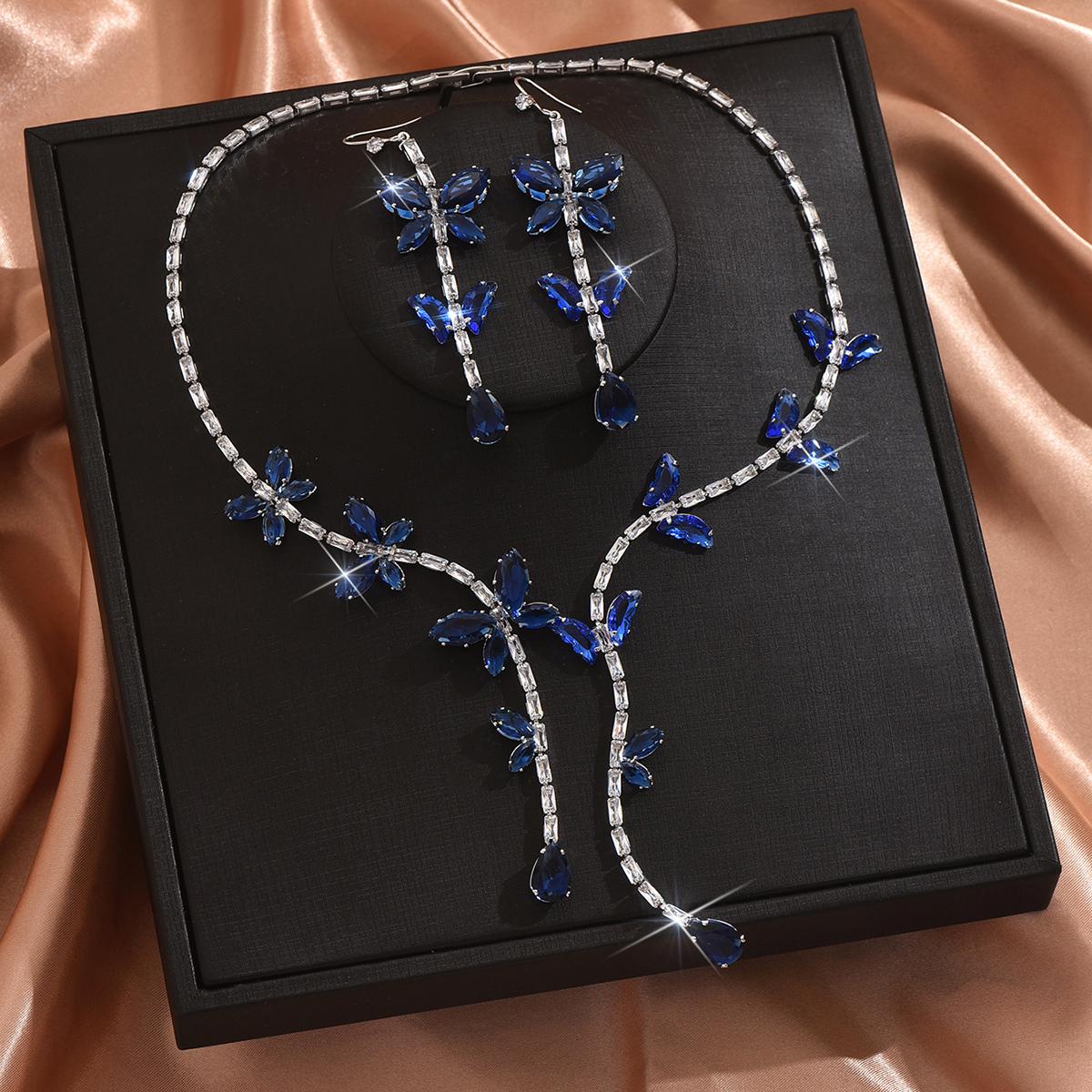 Lucky Star Jewelry Women's 3Pc Fashion Zircon Butterfly Water Drop Necklace Earrings Zircon Set Suitable For Wedding, Party, Festival Gifts-8550