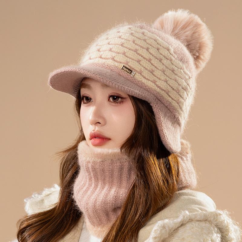 

Новая зимняя шерстяная шапка для женщин, модная и универсальная, плюшевая вязаная бейсболка, маленькая теплая кепка-утконос, открывающая лицо hat only розовый