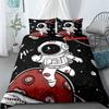 Child Cartoon Astronaut Duvet Cover Bedding Set King Size Boys Kids Galaxy Stars Out Space Soft Polyester Comforter Cover Black