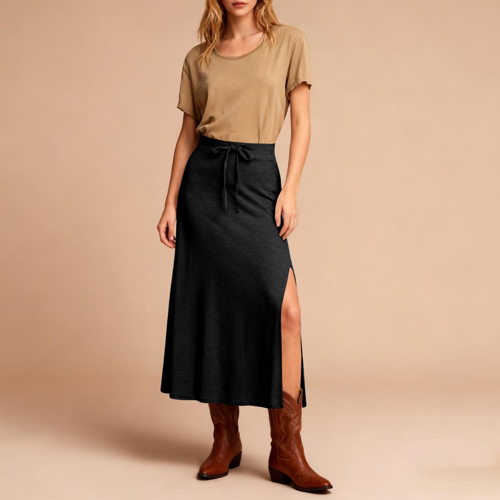 Women Casual High Elastic Waist Slimming Lady Tight Long Solid Skirt