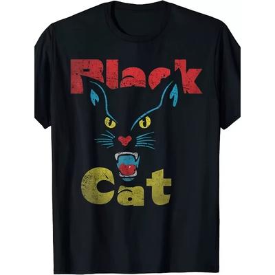 Taglie Europee Gatto Nero Retrò Stile Vintage Anni '70 Estetica Maglietta T-shirtStesso Stile per Uomo e Donna Estate 2025 T-shirt a Maniche Corte Stampata