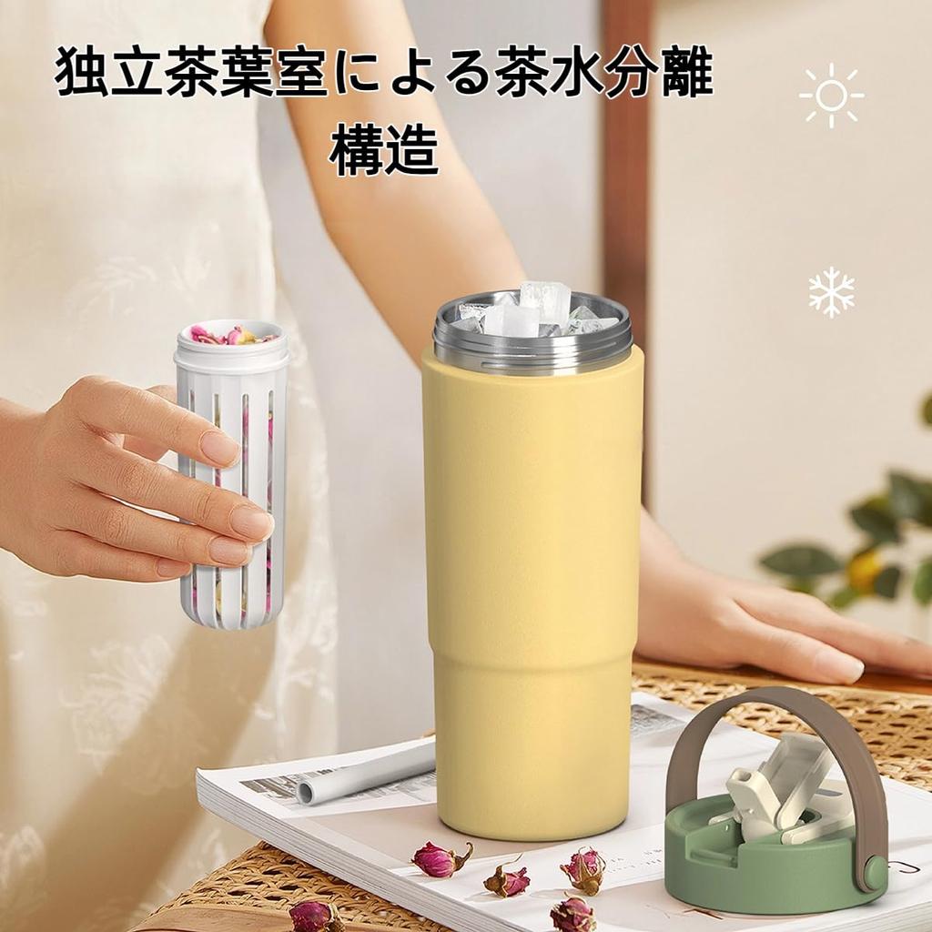 OULOVECO Water Bottle with Tumbler with Insulates Hot or Cold Direct Stainless Suitable for and Outdoor Use Straw, 650ml, Handle, Drinks, Portable,