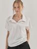SORRY, TOO MUCH LOVE Relaxed Fit Open Placket Polo Top_White