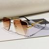 Rimless Square Pilot Sunglasses Women For Men Fashion Vintage Luxury Brand Designer Sun Glasses Punk Metal Gold Leopard Shades