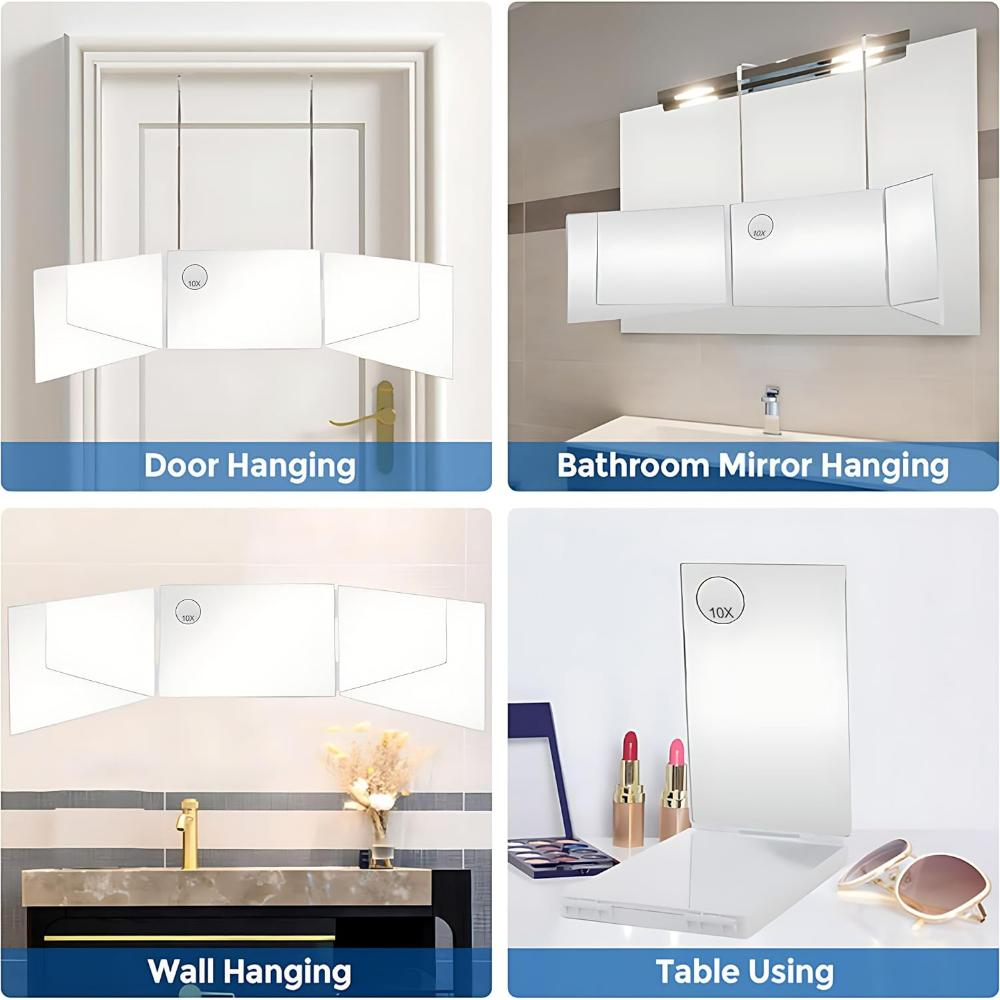3Way Mirror 10X Magnification Mirror3 Way Mirror for Hair Cutting , 360 Trifold Mirror for Makeup To See Back of Head