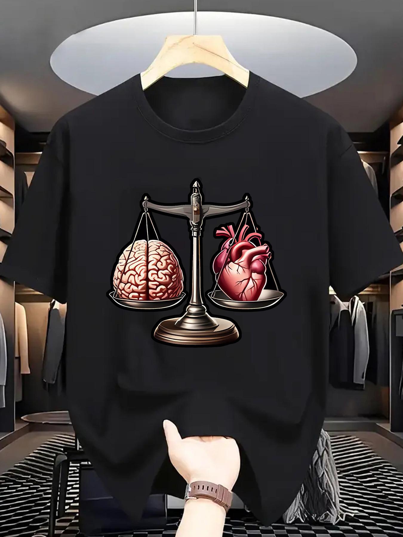 Black Graphic T-shirt - Brain & Heart Balance Scale Print M