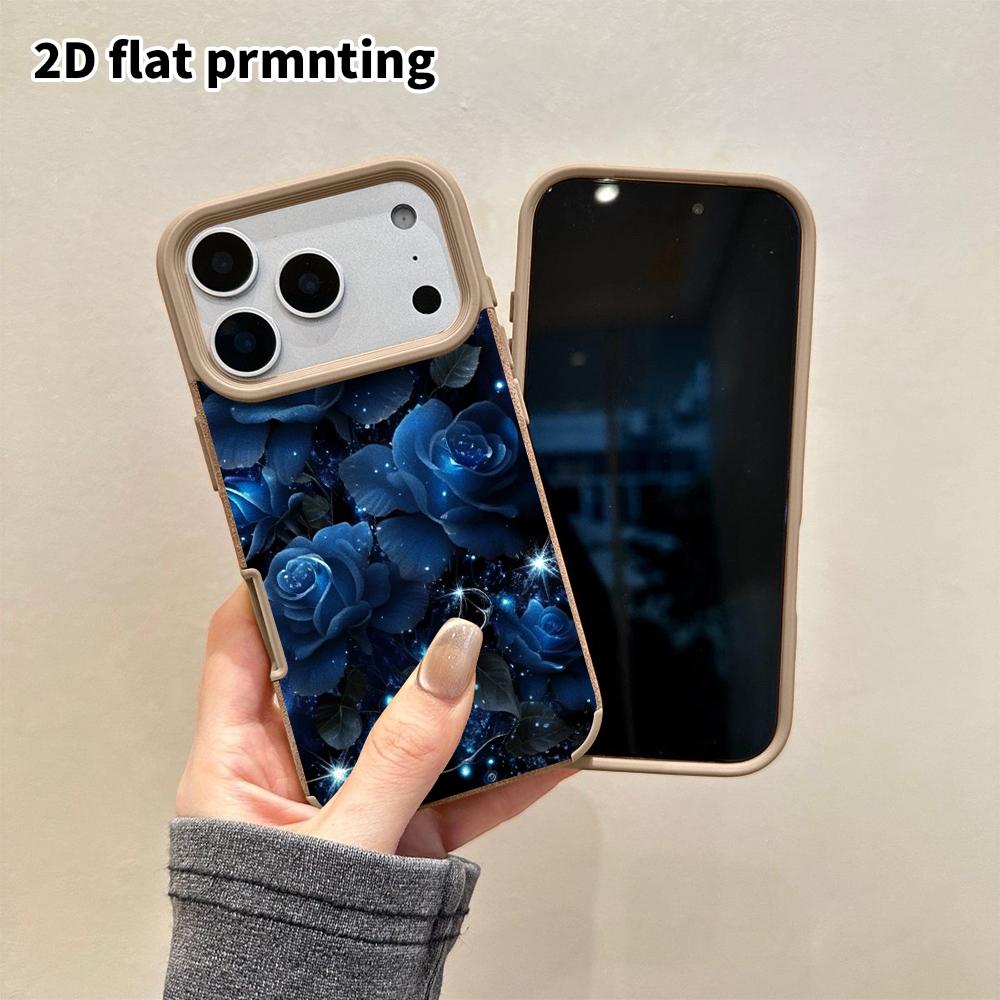 Phone Case: 2D Flat Lambskin Suitable for iPhone 18 17 16 15 14 13 Pro, Glowing Blue Rose, Christmas and Halloween Gift