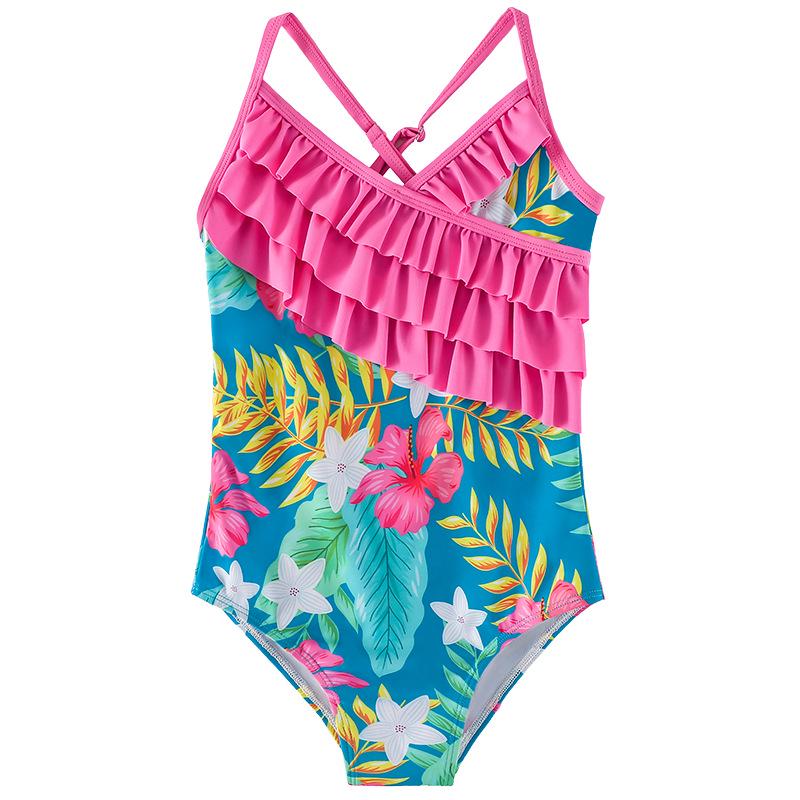 2023 Floral Ruffle One-Piece Swimsuit for Girls