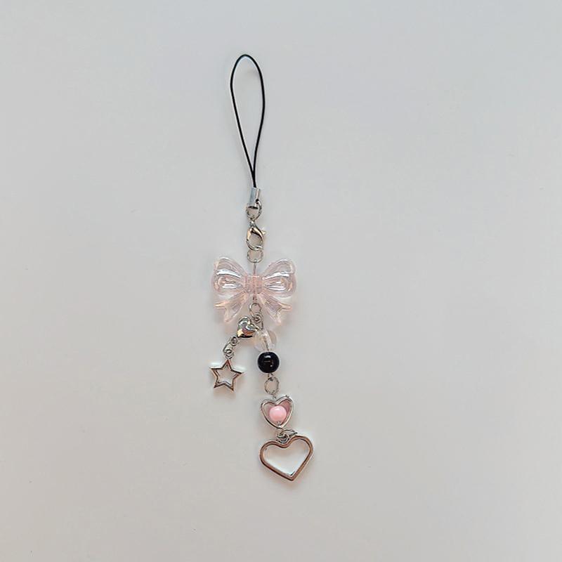 1Pc Cute Butterfly Bead Handmade Sweet Girl Keychain For Ip 11 Camera Kawaii Y2K Love Five Pointed Star Phone Charms Pendant