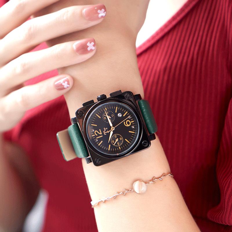 Square Fashion Trend Large Dial Calendar Waterproof Watch Female, Wind Pilot Army Men'S Watch