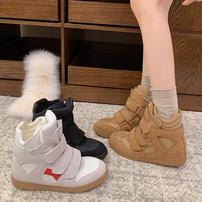 Schlichtes Design Klettverschluss High-Top Schuhe Damen Saisonmode Dicke Sohle Innenhöhe Erhöhung Kleine Vielseitige Freizeitschuhe