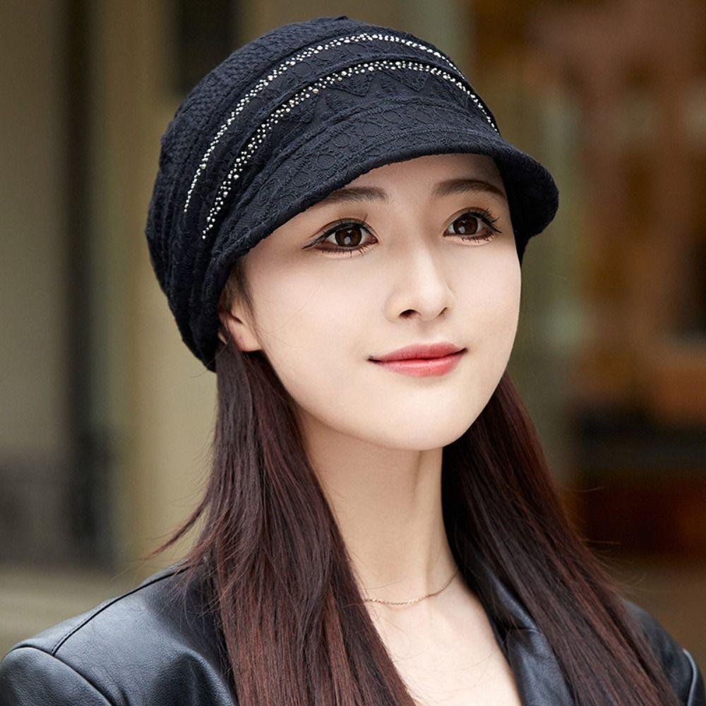 Embroidery Women Baseball Cap Breathable Turban Beanies Hat Flower Beanie Cap  Autumn Summer