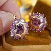 Trendy Crystal Purple Zircon Flower Hoop Earrings For Women Vintage Gold Color Wedding