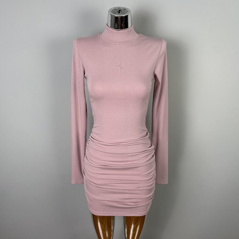 Dongdaemun Elegant Pleated Bodycon Long-Sleeve Dress - Sexy Slim-Fit for Women