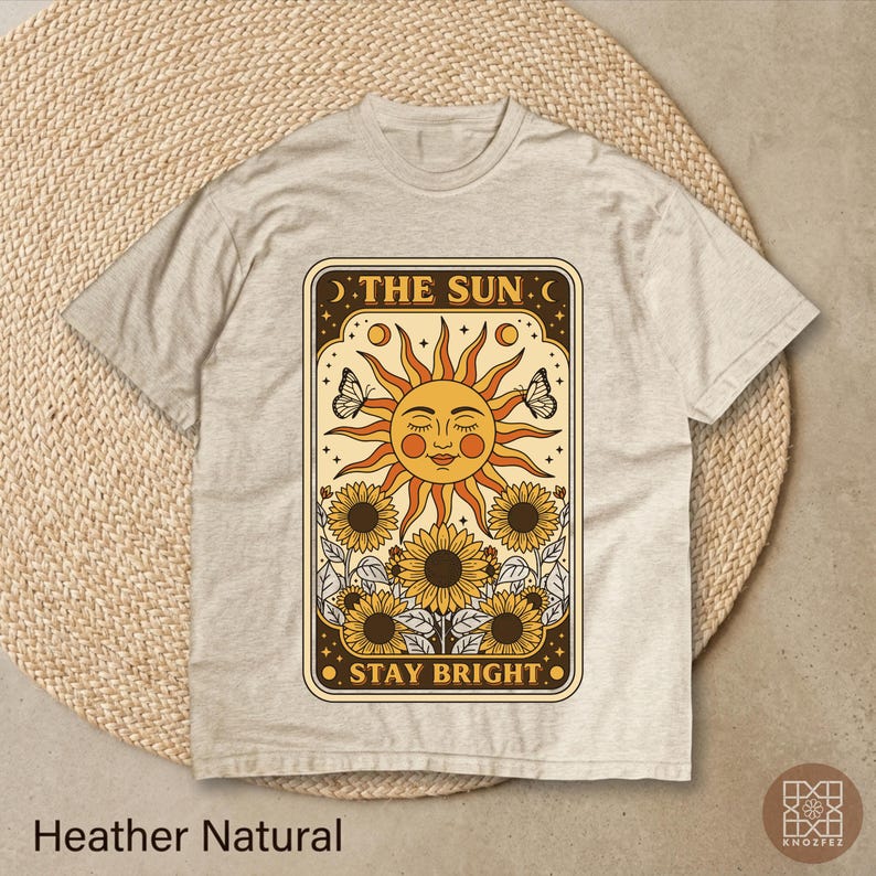 Stay Bright The Sun Tarot Card T-Shirt, Retro Celestial Sunflowers Tee, Cute Mystical Cottagecore Witchy Sun Butterfly Graphic Gift 100