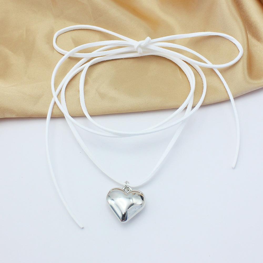 Diy Zircon Goth Black Velvet 25mm Heart Pendant Choker Necklace for Women Weave Knotted Bowknot Adjustable Chain Zircon