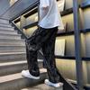 Men Pants Elastic Waist Adjustable Drawstring Wide Leg Casual Trousers with Pockets Letter Print Corduroy Pants