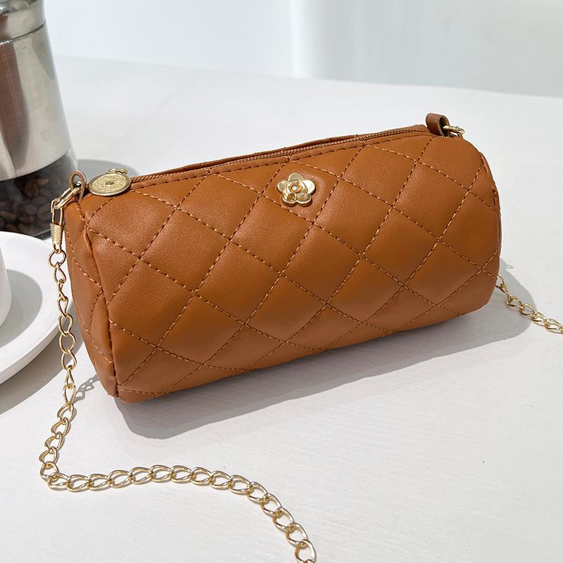 

Women s bag new diamond embroidery chain small cylinder bag casual cosmetic bag shoulder bag коричневый