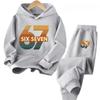 New 67 Pattern Printed Hooded Sweatshirt with Sweatpants for Autumn and Winter, Comfortable and Loose 2-piece Set for Children