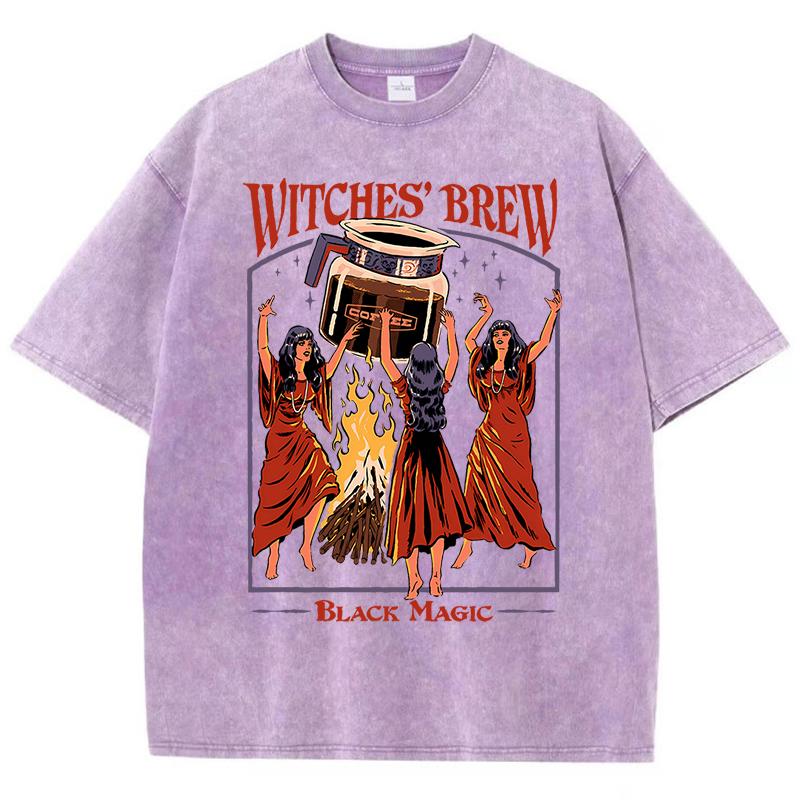 Witches Brew Kaffe Svart Magi Vasket Retro Snø Herre T-skjorte Sommerklær Casual Tee Klær T-skjorte Bomull Pustende Topper