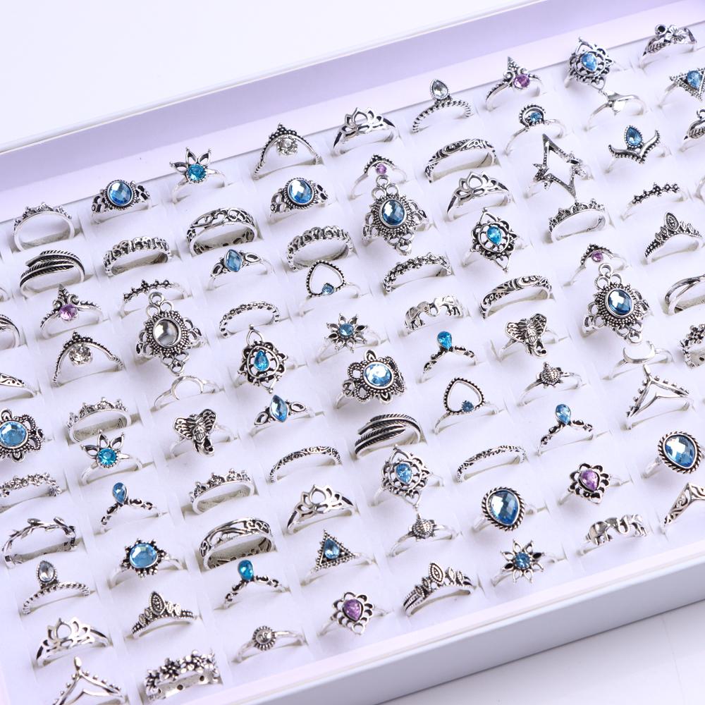 20/30Pcs/Lot Vintage Boho Glass Turquoise Rings Fashion Women Vacation Style Daily Festival Jewelry Party Decoration Gifts