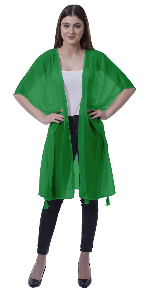 Moomaya Womens Georgette Shrug Open Front Long Sheer Coverup w  Tassels