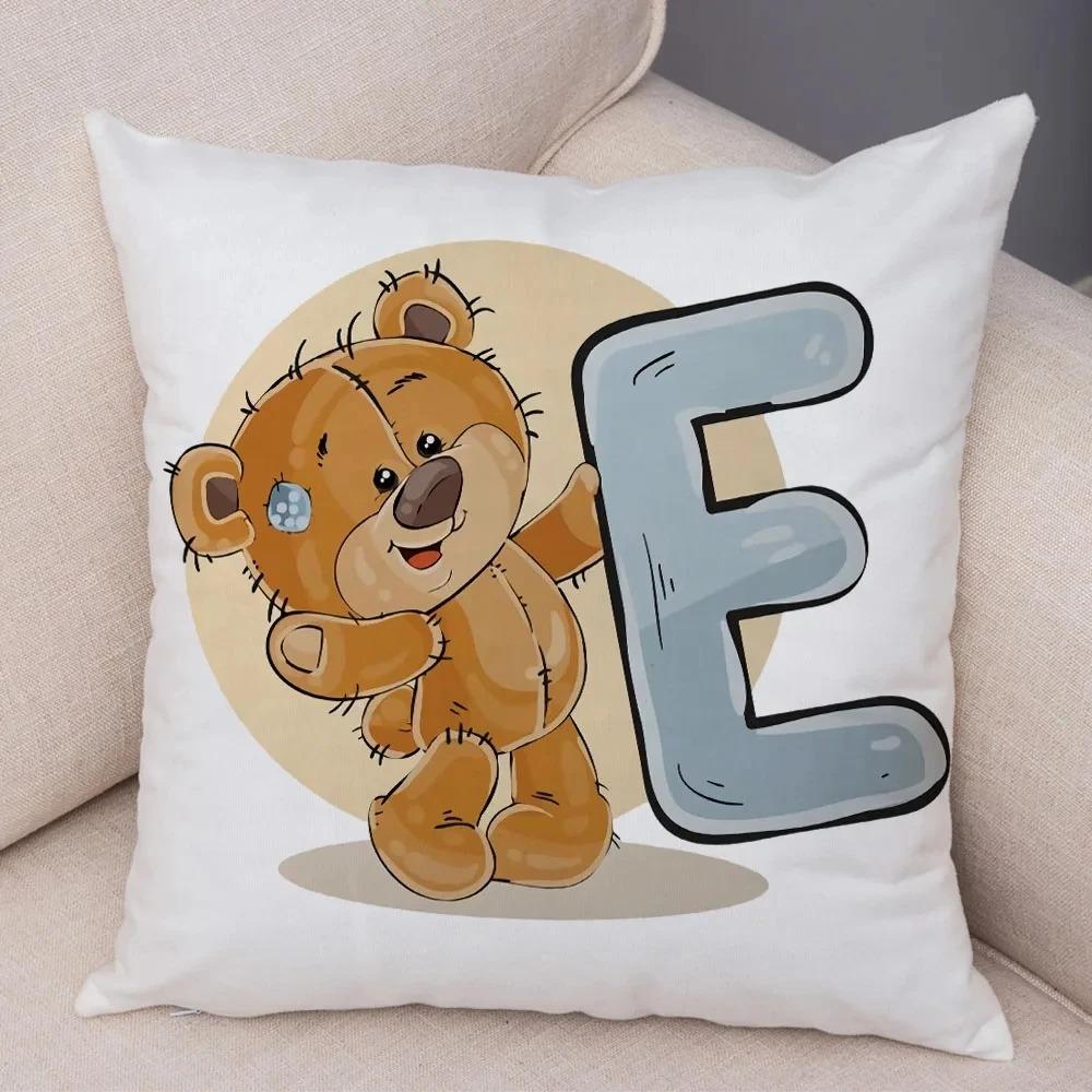 Cute Cartoon Bear Animal Cushion Cover Sofa Children'S Room English Letter Print Pillowcase With Zipper Cushion Cover