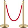 Velvet Ropes and Posts, 5 ft/1.5 m Red Rope, Stainless Steel Gold Stanchion with Ball Top, Red Crowd Control Barrier Used for Theaters, Party,