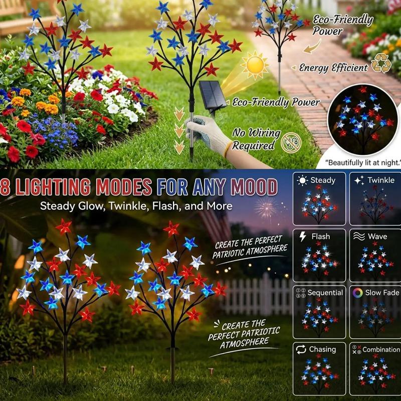 Red White Blue Solar Star Stake Lights Outdoor Waterproof LED Lawn Lamp for Yard Garden Patio Path Home Decorative Lighting