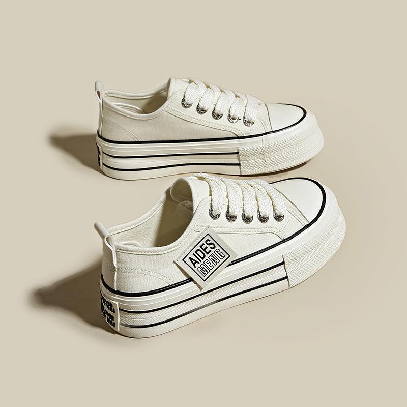 

Женские парусиновые туфли на толстой подошве, весна 2024, новые модные универсальные нескользящие туфли на шнуровке в корейском стиле, белые туфли 35