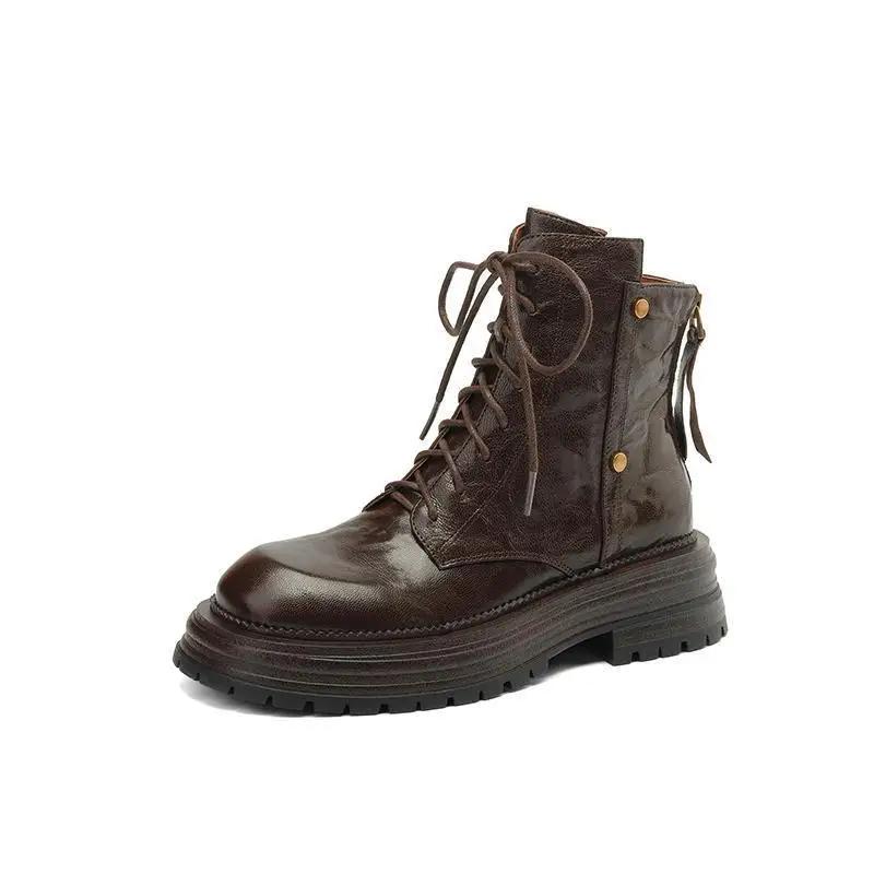 Autumn and Winter 2024 New Thick Soled Short Boots for Women Round Head Thick with All Non-slip British Style Women's Boots