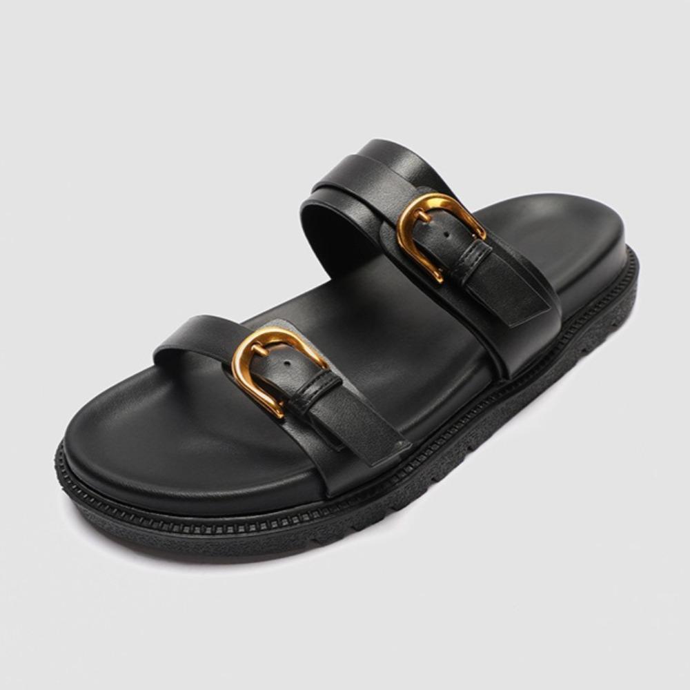 Fashion Cool Slippers Woman Fashion Outside Summer New Thick Soled Beach Shoes with Metal Belt Buckle Women's Flat Slippers Platform