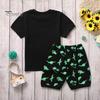 2 Teile/satz Kinder Top Hosen Anzug Cartoon Dinoasur Druck O Neck Pyjamas Kurzarm Sommer Outfit Unisex Casual Homewear Kleidung