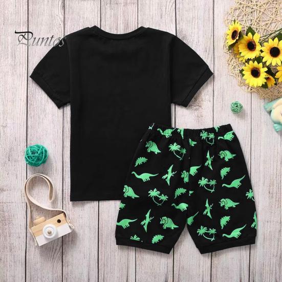 2 Teile/satz Kinder Top Hosen Anzug Cartoon Dinoasur Druck O Neck Pyjamas Kurzarm Sommer Outfit Unisex Casual Homewear Kleidung
