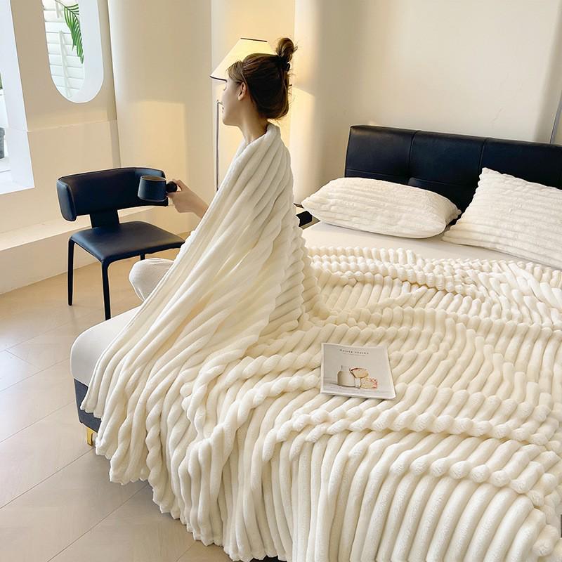 Thick Winter Rabbit Plush Flannel Coral Fleece Throw Blanket