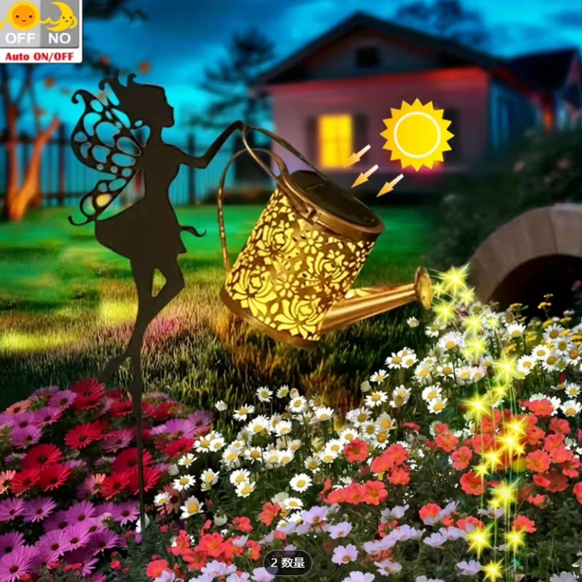 1 комплект леек с солнечной батареей, Фея цветов, светящаяся лейка, индукционный выключатель, металл и кованое железо