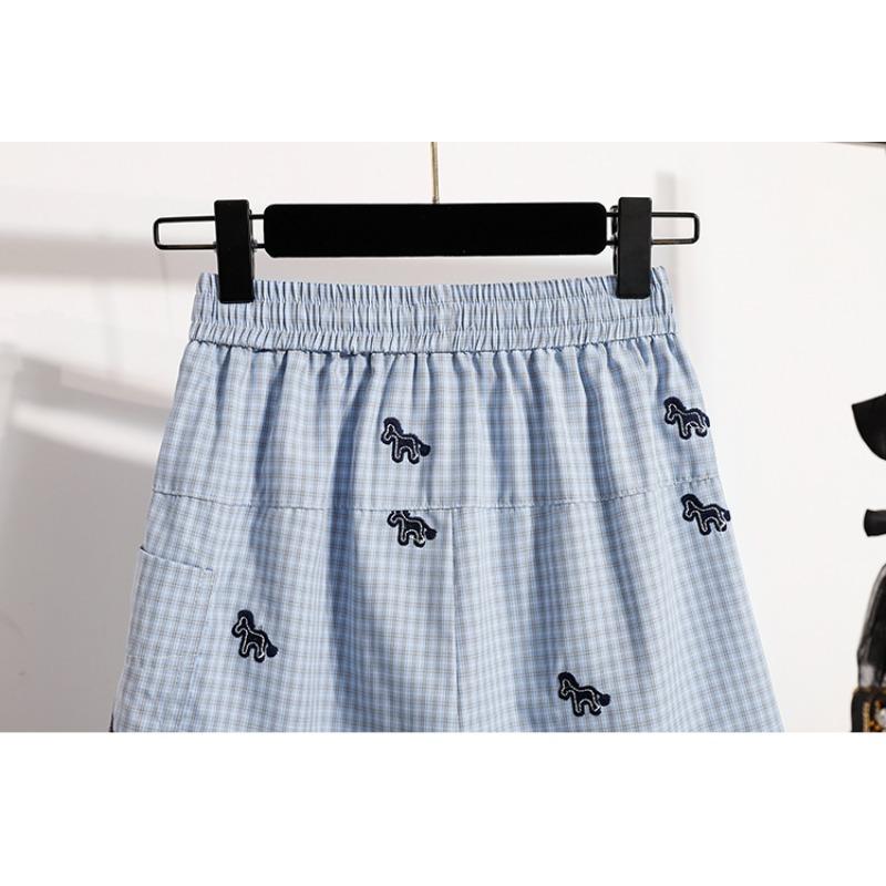 DIMANAF 2026 Spring Summer Plus Size Women Skirt Pants Elastic Waist Oversize Loose Casual Shorts Cotton Print Plaid