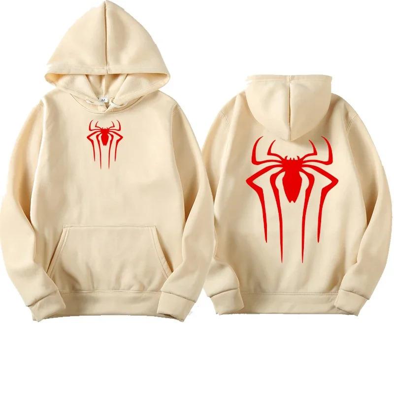 Pullover Hooded Sweatshirt Unisex Men Women Spider Print Hoodie Streetwear Long Sleeve Tops With Kangaroo Pocket Daily Outerwear